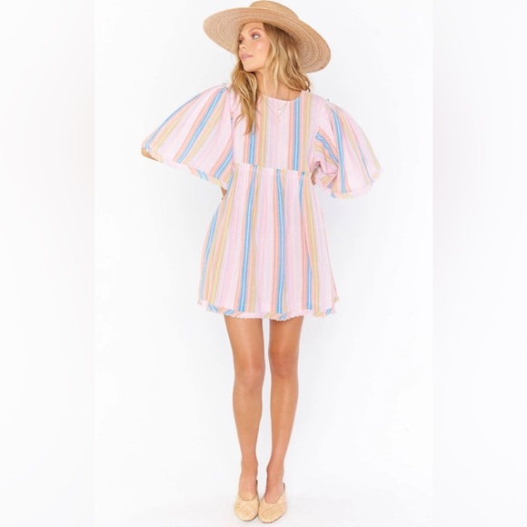 Show Me Your Mumu Brooks Babydoll Mini Dress Paradise Stripe. - Picture 1 of 5